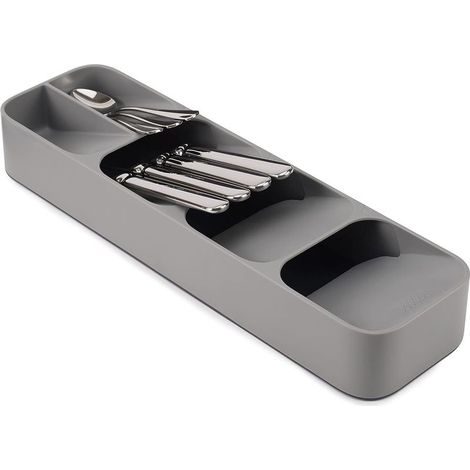 Compact 5-compartment cutlery drawer organizer – Non-slip feet – For drawers with a minimum height of 8 cm – Grey (1/5)