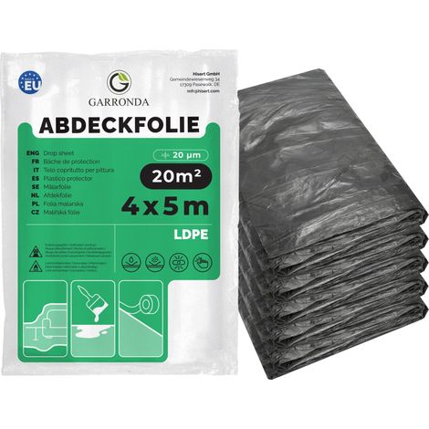 Garronda Bâche de Protection Peinture Travaux 4×5 m - Film Plastique Résistant Imperméable Anti-Poussière Couvre Meubles Sol Mur pour Déménagement Rénovation Intérieur Extérieur GD-0222 (Lot de 5)