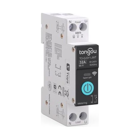 Interrupteur intelligent 32A WiFi Compatible Alexa et Google Assistant Contrôle à distance via application Rail DIN avec mesure de consommation (1/5)