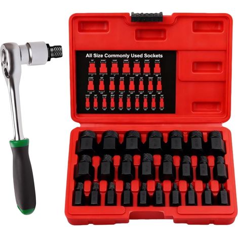 Kit d'Extracteur de Boulons Outils de réparation métallique à tête Kit d'extraction de boulons cassés 25 pièces Retrait de vis rouillées, arrondies, striées, cassées, goujons, (1/5)