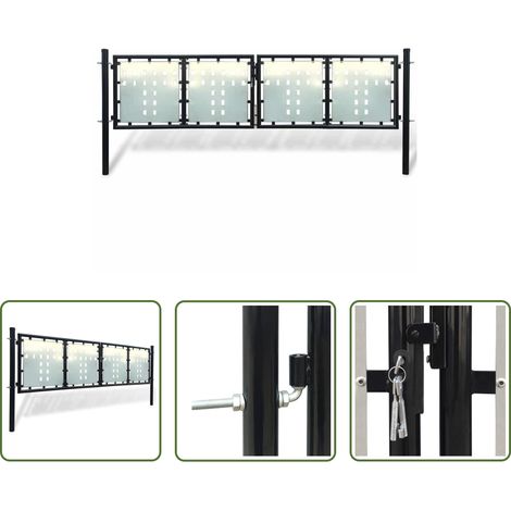 vidaXL Schloss -  Schwarzes Einzeltor für Zäune 300 x 100 cm (1/5)
