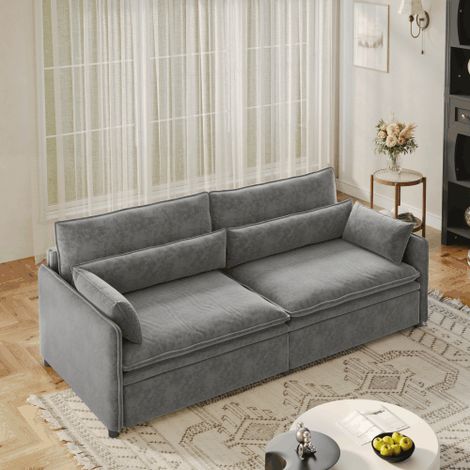 DESMIU Canapé Convertible 3 Places avec Coffre de Rangement et Dossier Réglable, en Chenille, Gris Clair (1/5)