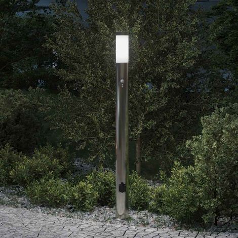 Borne lumineuse avec détecteur et prise 110 cm acier inoxydable IP44 vidaXL
