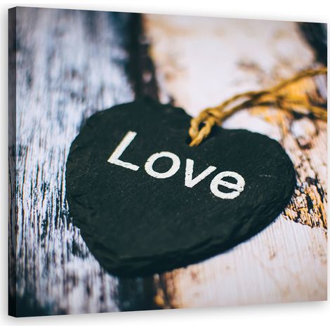 Tableau sur toile Amour d'inscription en bois de coeur 30x30 (1/5)