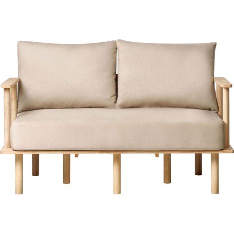 Canapé 2 Places Minimaliste en Tissu rembourré Cadre en Bois Clair Beige Asker