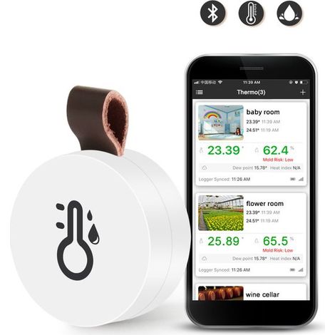 1 Stück Bluetooth 5.0 Thermometer/Hygrometer drahtlose App Steuerung präziser Temperatur und Feuchtigkeitsmonitor Sensor mit Bildschirm, Knopf, A (1/5)
