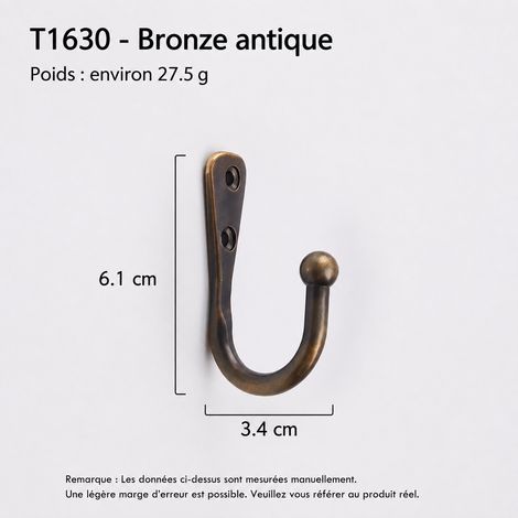Crochet mural double en laiton T1630-6.2 bronze ancien t1630-6 2 réf 9816 6,1 × 3,4 × 6,1 cm 28 g – Livraison gratuite