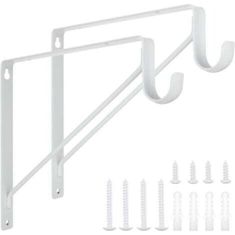 Set mit 2 robusten, weißen Stahl-Kleiderstangenhalterungen (28 x 28 x 2,5 cm) zum Aufhängen von Kleidung, Wandregalen und Stangenhalterungen inklusive Schrauben