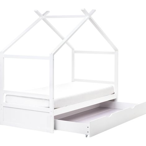 Cama casa infantil de madera de pino con somier y un cajón de almacenaje 90 x 200 cm blanco Orgeval (1/5)