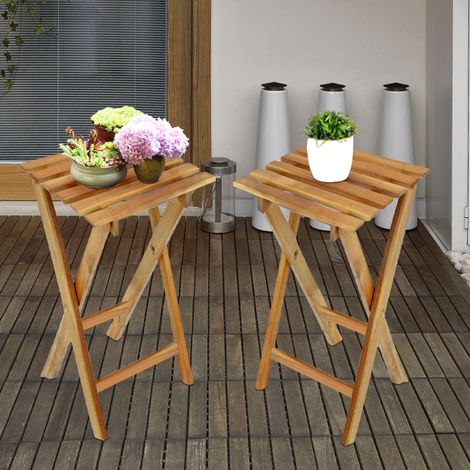 Sgabello pieghevole in legno balcone sgabello per fiori sgabello da giardino per esterni set pieghevole, eucalipto oliato FSC, LxPxA 29x27x62 cm, set di 2