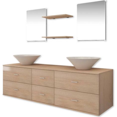Maison Exclusive - Mobilier de salle de bain avec lavabo 7 pcs Beige (1/5)