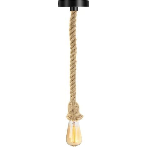 E27 Rétro Lustre en Corde de Chanvre Lampe Suspensions Rétro Lustre plafond Lampe en Corde de chanvre PR Bar Rope Cafe Stair Restaurant Studio -100cm (1-light) (1/5)
