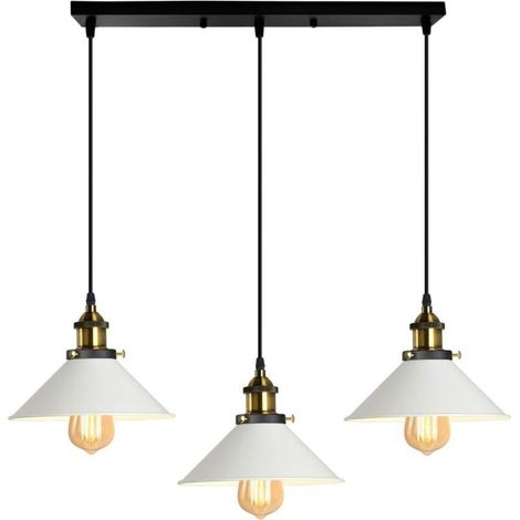 Lampadario a sospensione industriale, design Edison, in metallo con supporto a barra, Ø 220 mm, bianco [Classe energetica F]