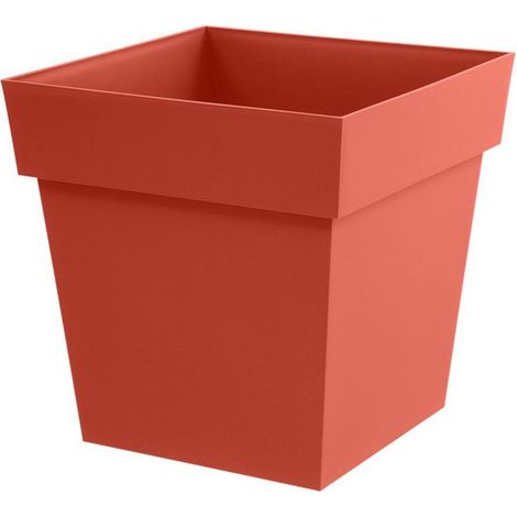 Pot de fleur Toscane bas 32x32x32 cm carré - 22L - Orange Terre Battue - EDA (1/3)