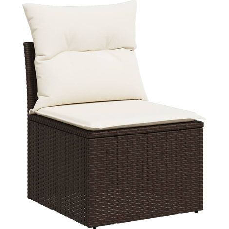Canapé de jardin sans accoudoirs coussins brun résine tressée (1/5)
