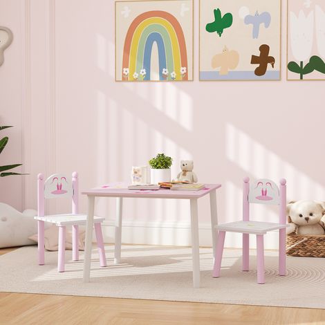 Set tavolo e sedie per bambini dai 2 ai 5 anni, 3 pezzi, cameretta rosa e bianca (1/5)