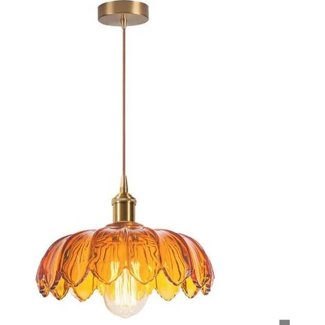 Lustre Ambre,Moderne Lampe de Plafond Vintage Abat-jour en Verre Design Fleurs E27 Suspension Luminaire Style Nordique,25cm (1/5)