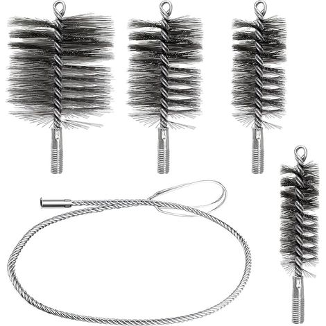 5 Pièces Kit de Hérisson Ramonage, Goupillon Métallique, Kit Ramonage Poêle à Granulé, Le Nettoyage des Gaines Souples, Le Nettoyage des Tuyaux de Poêle et L'élimination de la Rouille (1/5)