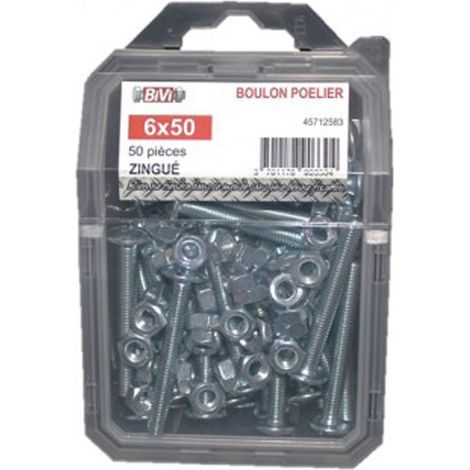 Boulon poêlier tête ronde large fendue en croix NFE 25129 ISO 4032 Zingué 6 x 20 mm - Coque de 100 pièces - BIVI