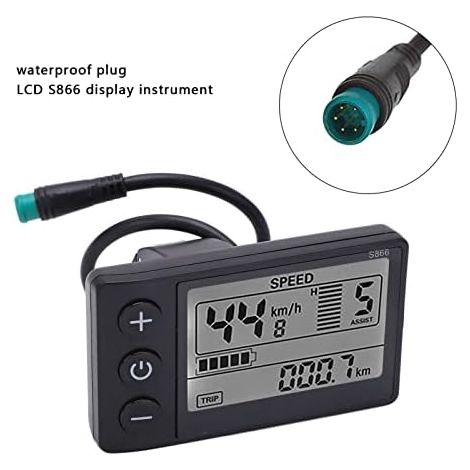 Computer di bordo per bicicletta elettrica con display LCD S866, compatibile con modelli 24V, 36V e 48V, con spina impermeabile e tachimetro integrato - Per bici da strada e mountain bike. (1/4)