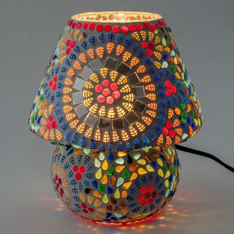 Mosaik Tischlampe aus Glas mit Rosette mehrfarbig 22 cm (1/2)