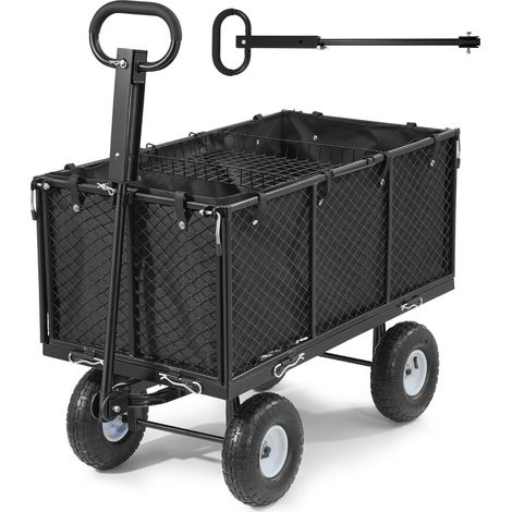 Chariot de Jardin en Acier Max. 544,3 kg Chariot de Transport de Jardin pour Bois Terre Débris, avec Côtés Amovibles, Pneus Pneumatiques 25,4 cm, Poignée Réglable, Compatible Quad Tracteur, Noir (1/5)