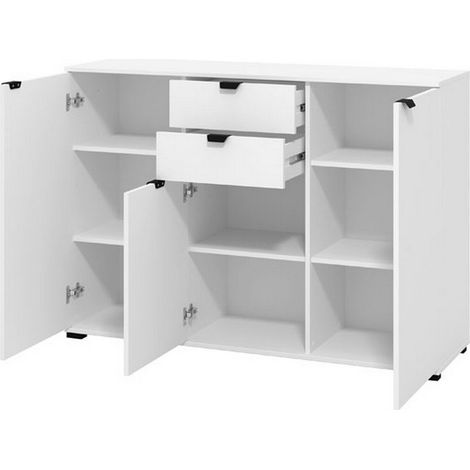 Mainarda Kommode, 2 Schubladen, Flügeltür, Schiebbar, 135x40x95h cm, Weiß
