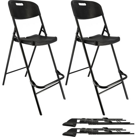 Lot de deux chaises de bar pliantes noires - Ht 120cm - Chaises hautes pliantes - Cadre en acier - avec dossier et repose pied (1/5)