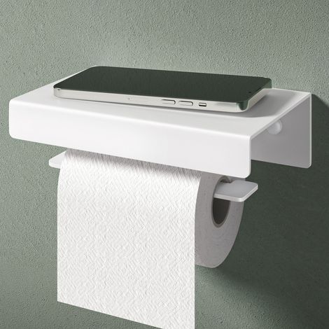 Mai & Mai Porte-Papier Toilette Dérouleur Mural en Alliage d'Aluminium Porte-Rouleau Stable Blanc Sablé Rangement WC avec Étagère 200×130×65 MM Lino-05