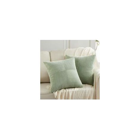 Set di 2 federe per cuscini 45x45 cm in velluto a coste – Verde salvia con motivo incrociato – Morbide ed ecologiche per divano e camera da letto (1/5)