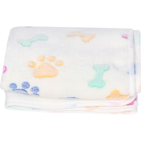Couverture pour Animaux Domestiques - Velours Corail Doux et Chaud Motif Pattes et Os Beige 76x52cm (1/5)