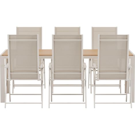 Break Gartenset Tisch 90x200 cm beige 6 Stühle beige. (1/4)