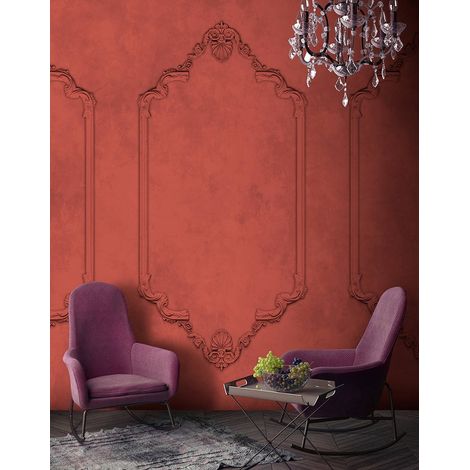 Papier peint panoramique moulure 3D | Tapisserie panoramique rouge élégante salon | Papier peint panoramique idéal chambre adulte - 270 x 400 cm (4 pièces) (1/5)