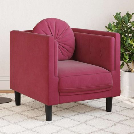 vidaXL Fauteuil avec coussin rouge bordeaux velours (1/6)
