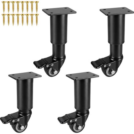 Lot de 4 pieds de meubles réglables en hauteur avec roulettes pivotantes et fonction de rotation à 360°, 14-16 cm, noir – Pieds de table en métal pour canapé, lit, armoire et table roulants (1/5)