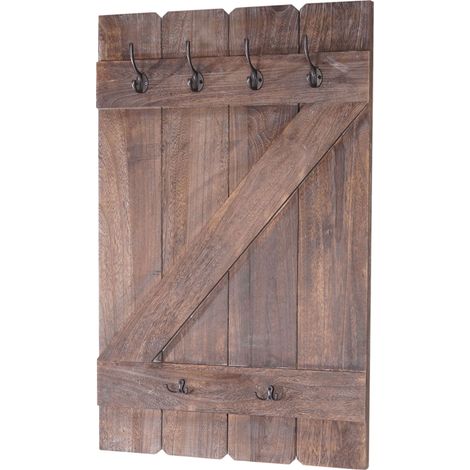 Porte tasses HWC-D13, étagère suspendue pour tasses, tableau mural, 6 crochets 91x60cm - brun shabby (1/5)