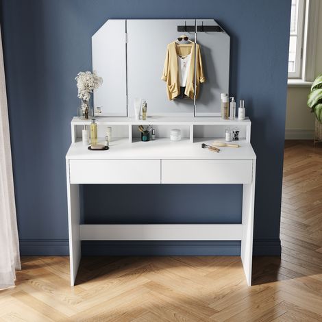 ELEGANT Furniture Dresser with Drawer Storage Compartment Dresser Foldable Makeup Mirror Dresser White Drawer Dresser Single Table (1/5)