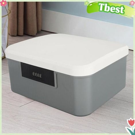 Tbest Coffre verrouillable Coffre de stockage verrouillable, capacité de 9l, pour fichiers, meuble rangement crème Grise (1/5)