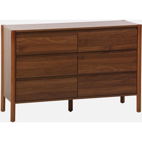 Cómoda con decoración de madera, 6 cajones