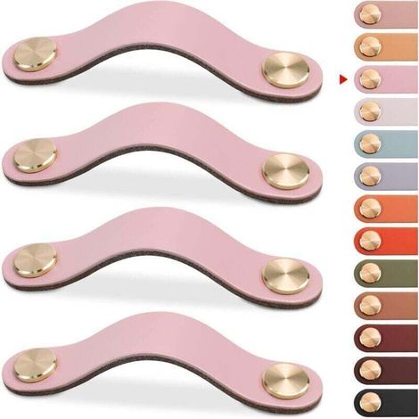 4 Poignées Meuble Cuir Vintage Boutons Porte Armoire Tiroir Cuisine Salle de Bain Rose 96mm