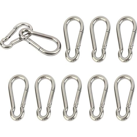Set mit 10 robusten, federbelasteten Karabinerhaken aus Edelstahl 304, M4, 4 cm. Kleiner Schlüsselanhänger für Schlüssel, Schaukeln, Camping, Angeln, Hängematten.