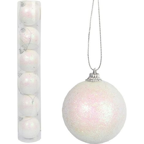 Set di 6 palline di Natale pendenti in plastica bianca, 6 cm (1/3)