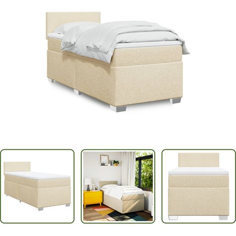 vidaXL Surmatelas -  Sommier à lattes de lit et matelas Crème 90x190 cm Tissu (1/5)