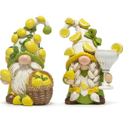 Lot de 2 Figurines de Nains de Citron Décoration d'intérieur pour l'été Petits Nains décoratifs pour Cuisine, Salon ou étagère Ensemble de décoration de Nain Mignon Citron (1/5)