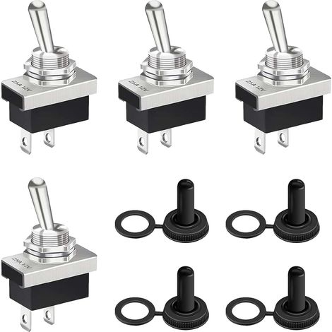 4 Interrupteur à Bascule, Interrupteur 12V Etanche 25A SPST Marche/Arrêt 2 Positions avec Capuchon Imperméable, pour Voiture, Équipements Électroniques, Applications Extérieures et Intérieures (1/5)