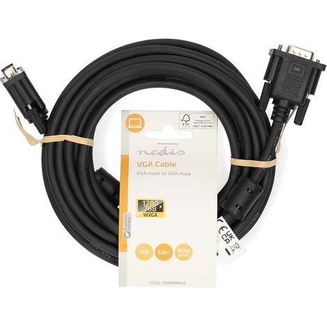 Nedis VGA-Kabel / VGA Stecker / VGA Stecker / Vernickelt / Maximale Auflösung: 1280x768 / 5.00 m / Rund / ABS / Schwarz / Label