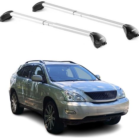 OMAC Barres de toit transversales certifiées TÜV pour Lexus RX mk1 & mk2 2004-2015 – Verrouillables (4 antivols) – Charge max 100 kg – Sangle inox + protection caoutchouc Argent (1/4)
