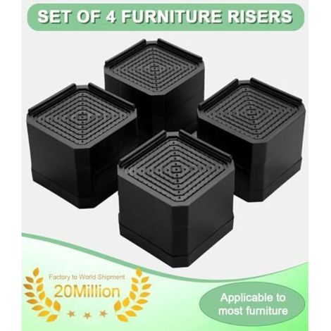 Lot de 4 Rehausseurs Pieds de Lit, Réglables 7,5–11 cm, Antidérapants & Amortissants, pour Canapé, Lit Adulte, Table, Réfrigérateur, Lave-Linge, 1800 kg (1/4)