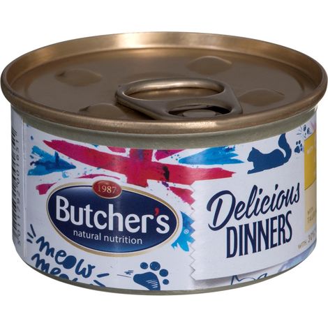 BUTCHER'S Delicious Dinners Katzenfutter MIX OF GESCHMACKSRICHTUNGEN - Nassfutter in Mousse-Form - 24 x 85 g Dosen (1/3)