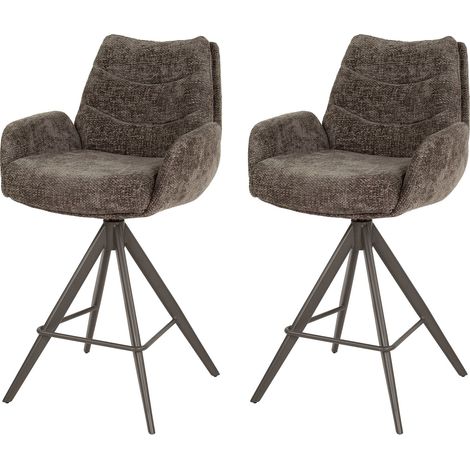 Lot de 2 chaises de bar pivotantes en tissu texturé taupe et bronze (1/4)